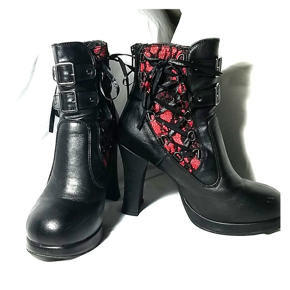 Crypto 51 Black and Red Corset Ankle Boot Crypto 51 Black and Red Corset Ankle Boot